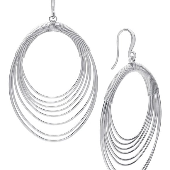 Style & Co Layered Oval Drop Earrings Silver Toned Fish hook closure - Picture 1 of 7